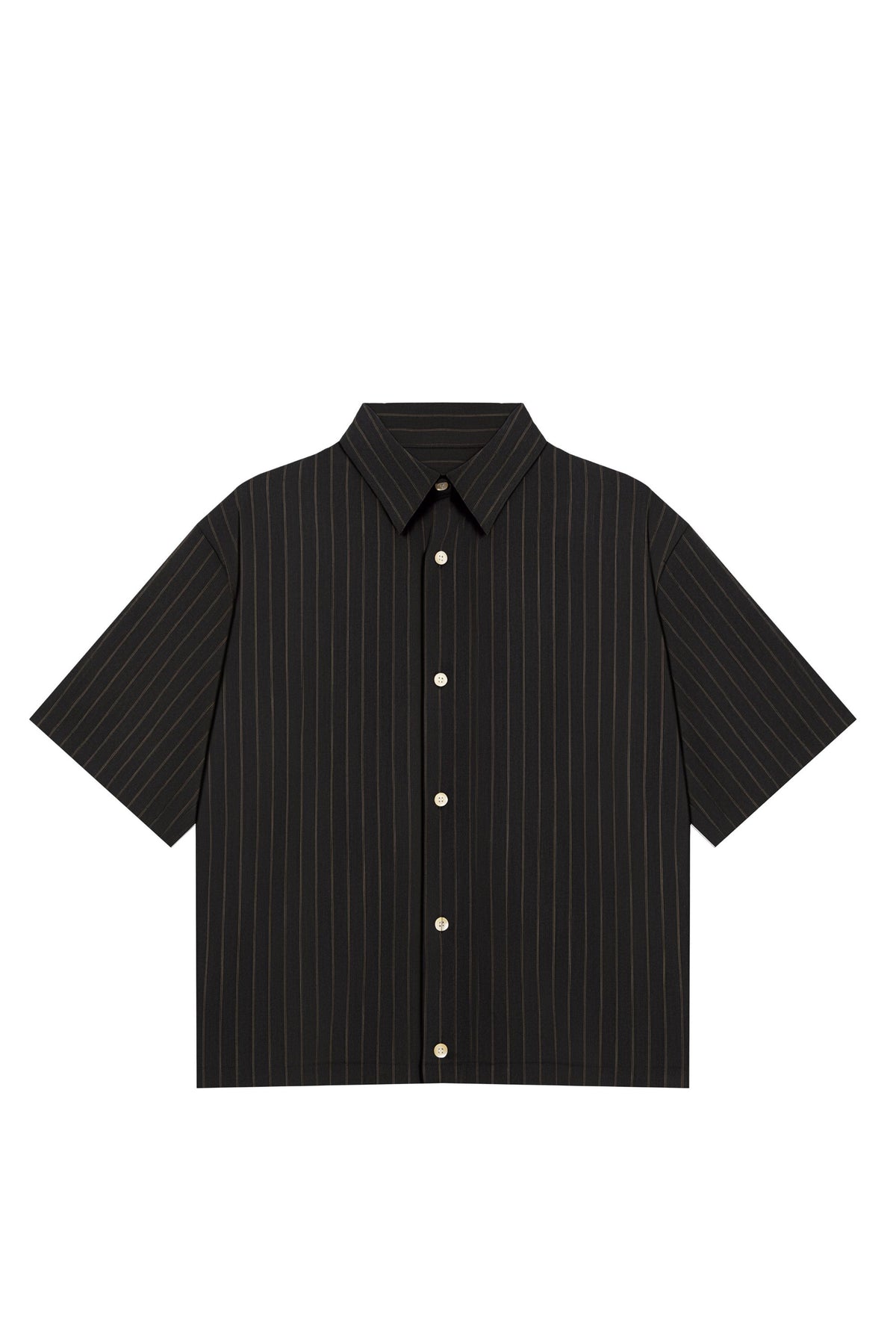 Muse Peach Pinstripe Black Relaxed Short Sleeve Shirt