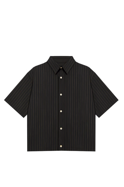 Muse Peach Pinstripe Black Relaxed Short Sleeve Shirt