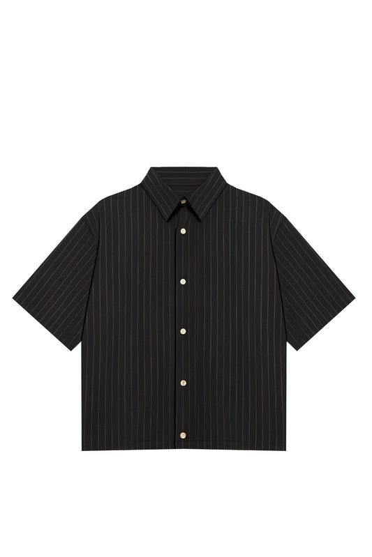 Muse Peach Pinstripe Black Relaxed Short Sleeve Shirt